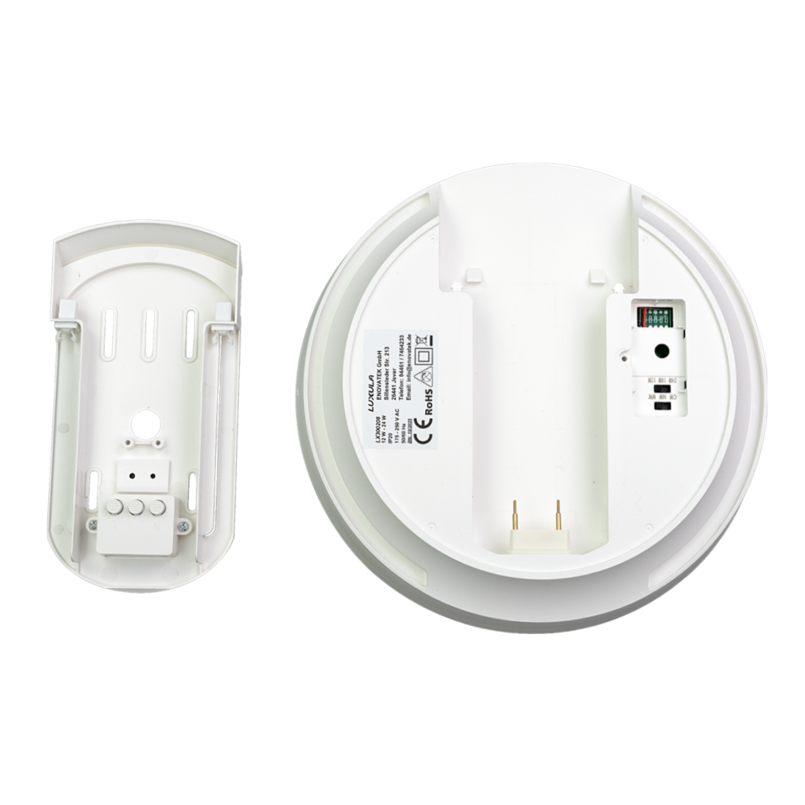 LED CCT Aufbauleuchte, 12–24 W, 2500 lm, Ø230 × 60 mm, 3000-4000-6500K einstellbar, Klickmontage, integrierter Anschlussblock, rund