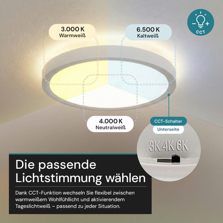 LED Panel, Ø30 cm, weiß, rund, 22 W, 2200 lm, Lichtfarbe einstellbar 3000 – 6500 K, Slim Design