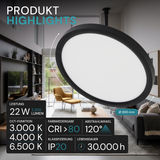 LED Panel, Ø30 cm, schwarz, rund, 22 W, 2200 lm, Lichtfarbe einstellbar 3000 – 6500 K, Slim Design