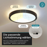 LED Panel, Ø30 cm, schwarz, rund, 22 W, 2200 lm, Lichtfarbe einstellbar 3000 – 6500 K, Slim Design