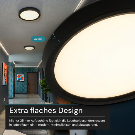 LED Panel, Ø30 cm, schwarz, rund, 22 W, 2200 lm, Lichtfarbe einstellbar 3000 – 6500 K, Slim Design