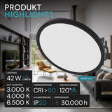 LED Panel, Ø50 cm, schwarz, rund, 42 W, 4200 lm, Lichtfarbe einstellbar 3000 – 6500 K, Slim Design