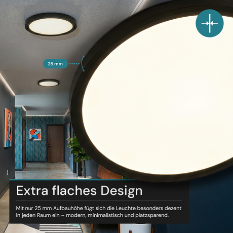 LED Panel, Ø50 cm, schwarz, rund, 42 W, 4200 lm, Lichtfarbe einstellbar 3000 – 6500 K, Slim Design