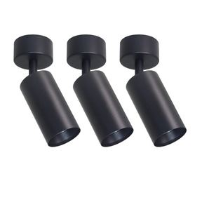 3er Pack Schwenkbarer LED Aufbauspot mit GU10 Fassung, schwarz, IP20, Aluminium.