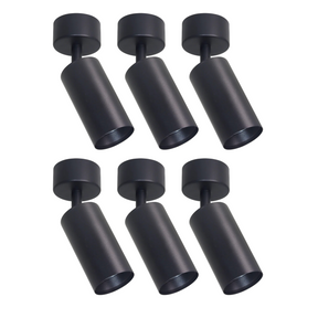 6er Pack Schwenkbarer LED Aufbauspot mit GU10 Fassung, schwarz, IP20, Aluminium.