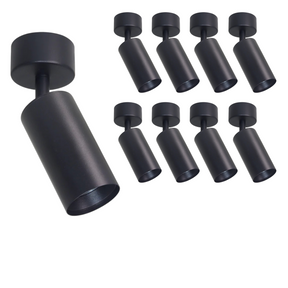 9er Pack Schwenkbarer LED Aufbauspot mit GU10 Fassung, schwarz, IP20, Aluminium.