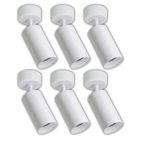 6er Pack Schwenkbarer LED Aufbauspot mit GU10 Fassung, weiß, IP20, Aluminium.