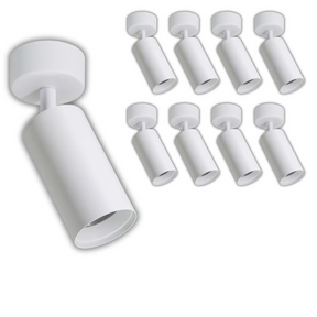9er Pack Schwenkbarer LED Aufbauspot mit GU10 Fassung, weiß, IP20, Aluminium.