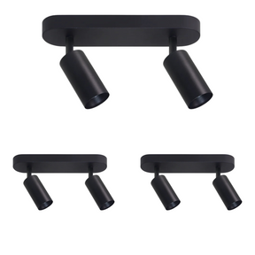 3er Pack Schwenkbarer LED Aufbauspot mit GU10 Fassung, 2-flammig, schwarz, IP20, Aluminium.