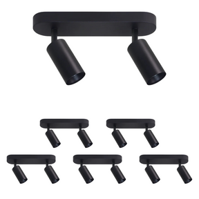 6er Pack Schwenkbarer LED Aufbauspot mit GU10 Fassung, 2-flammig, schwarz, IP20, Aluminium.