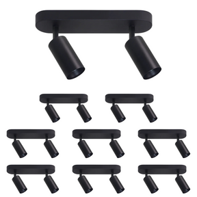 9er Pack Schwenkbarer LED Aufbauspot mit GU10 Fassung, 2-flammig, schwarz, IP20, Aluminium.