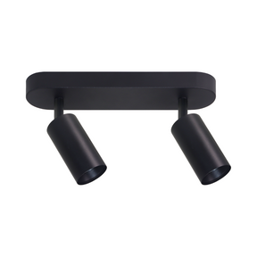 Schwenkbarer LED Aufbauspot mit GU10 Fassung, 2-flammig, schwarz, IP20, Aluminium.