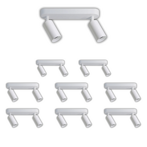 9er Pack Schwenkbarer LED Aufbauspot mit GU10 Fassung, 2-flammig, weiß, IP20, Aluminium.