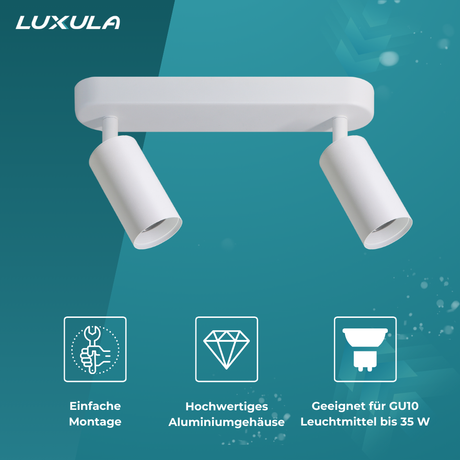 6er Pack Schwenkbarer LED Aufbauspot mit GU10 Fassung, 2-flammig, weiß, IP20, Aluminium
