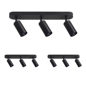3er Pack Schwenkbarer LED Aufbauspot mit GU10 Fassung, 3-flammig, schwarz, IP20, Aluminium.