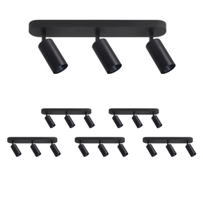 6er Pack Schwenkbarer LED Aufbauspot mit GU10 Fassung, 3-flammig, schwarz, IP20, Aluminium.