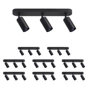 9er Pack Schwenkbarer LED Aufbauspot mit GU10 Fassung, 3-flammig, schwarz, IP20, Aluminium.