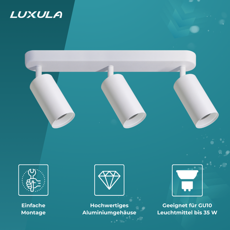 6er Pack Schwenkbarer LED Aufbauspot mit GU10 Fassung, 3-flammig, weiß, IP20, Aluminium