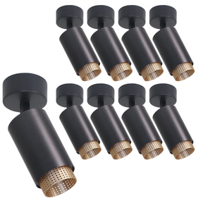 9er Pack Schwenkbarer LED Aufbauspot mit GU10 Fassung, schwarz/gold, IP20, Aluminium.