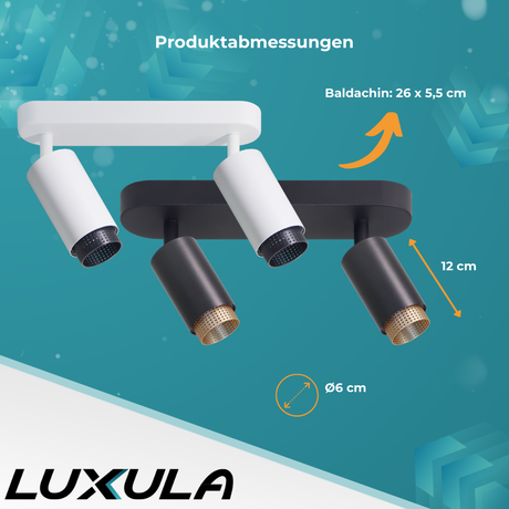 Schwenkbarer LED Aufbauspot mit GU10 Fassung, 2-flammig, schwarz/gold, IP20, Aluminium.