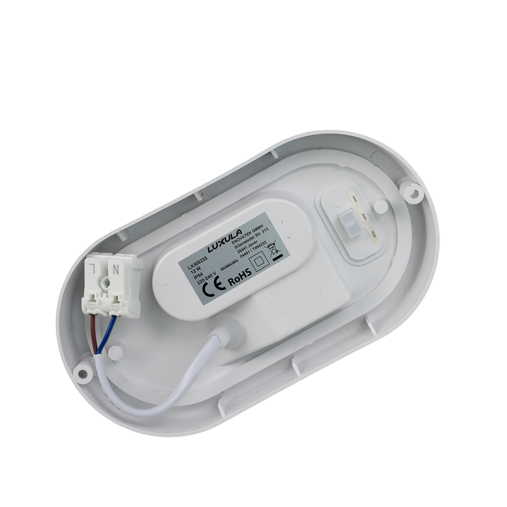 Kellerlampe in Weiß, Ovalleuchte, 12 W, 1080 lm, Lichtfarbe einstellbar (CCT), IP54-wassergeschützt, Kabelverbinder, Wandleuchte Innen und Außen, Feuchtraumleuchte