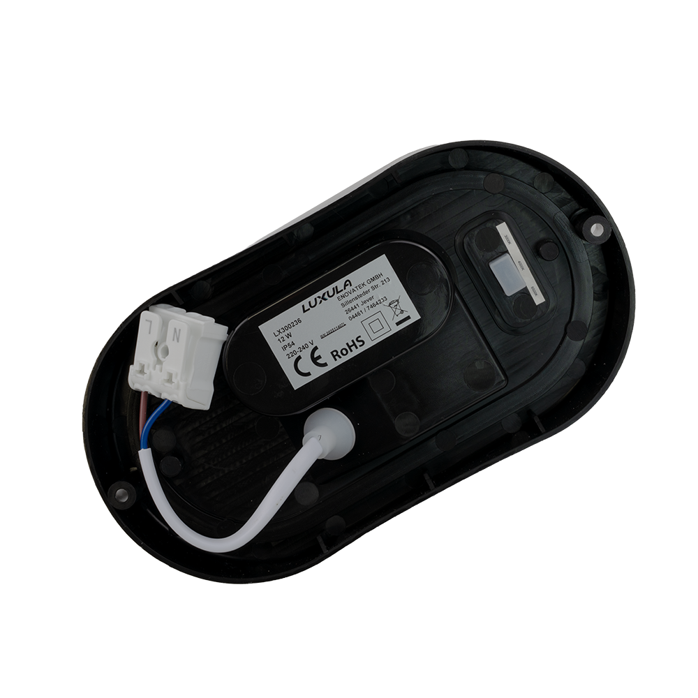 Kellerlampe in Schwarz, Ovalleuchte, 12 W, 1080 lm, Lichtfarbe einstellbar (CCT), IP54-wassergeschützt, Kabelverbinder, Wandleuchte Innen und Außen, Feuchtraumleuchte