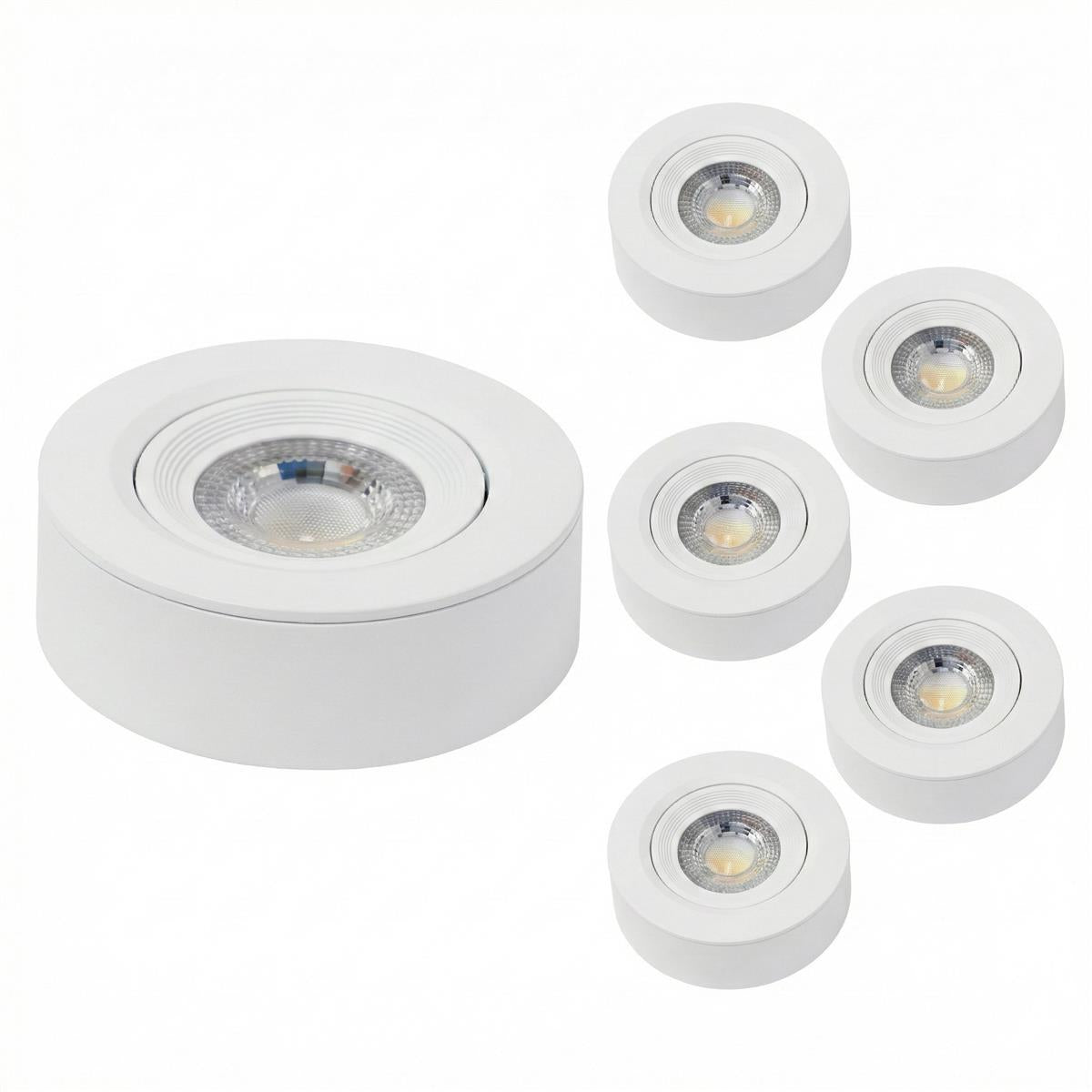 LED CCT Downlight, Ein- und Aufbaustrahler, schwenkbar, in Weiß, dimmbar, 5 W, 420 lm, 60°, 3000K-4000K-6500K einstellbar
