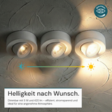 LED CCT Downlight, Ein- und Aufbaustrahler, schwenkbar, in Weiß, dimmbar, 5 W, 420 lm, 60°, 3000K-4000K-6500K einstellbar