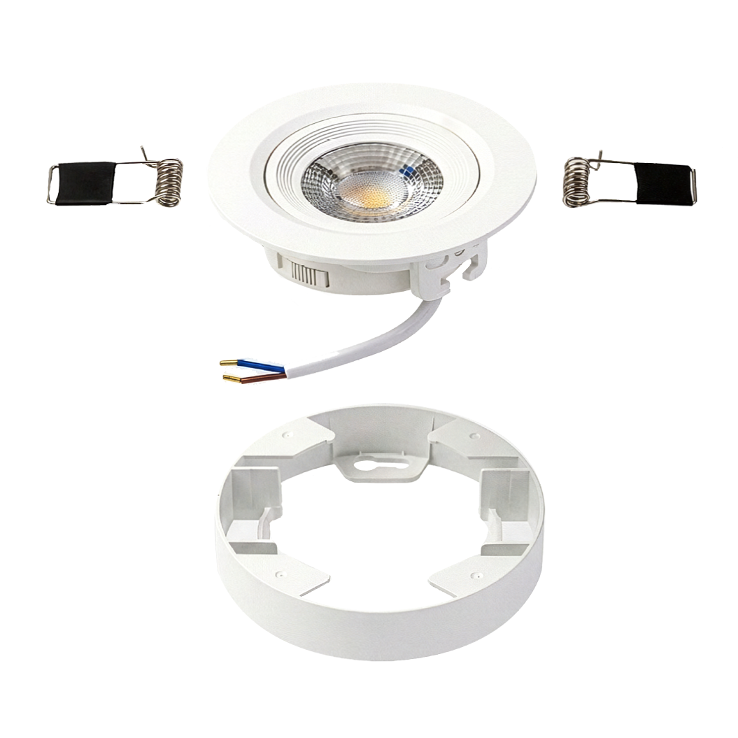 LED CCT Downlight, Ein- und Aufbaustrahler, schwenkbar, in Weiß, dimmbar, 5 W, 420 lm, 60°, 3000K-4000K-6500K einstellbar