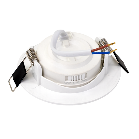 LED CCT Downlight, Ein- und Aufbaustrahler, schwenkbar, in Weiß, 5 W, 500 lm, 38°, 3000K-6500K einstellbar.