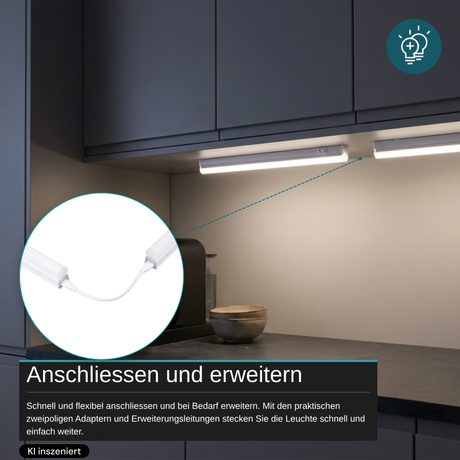 LED-Unterbauleuchte in Weiß, mit Schalter, 30 cm, 4 W, 360 lm, 4500 K (neutralweiß), erweiterbar, Küchen- und Schrankbeleuchtung