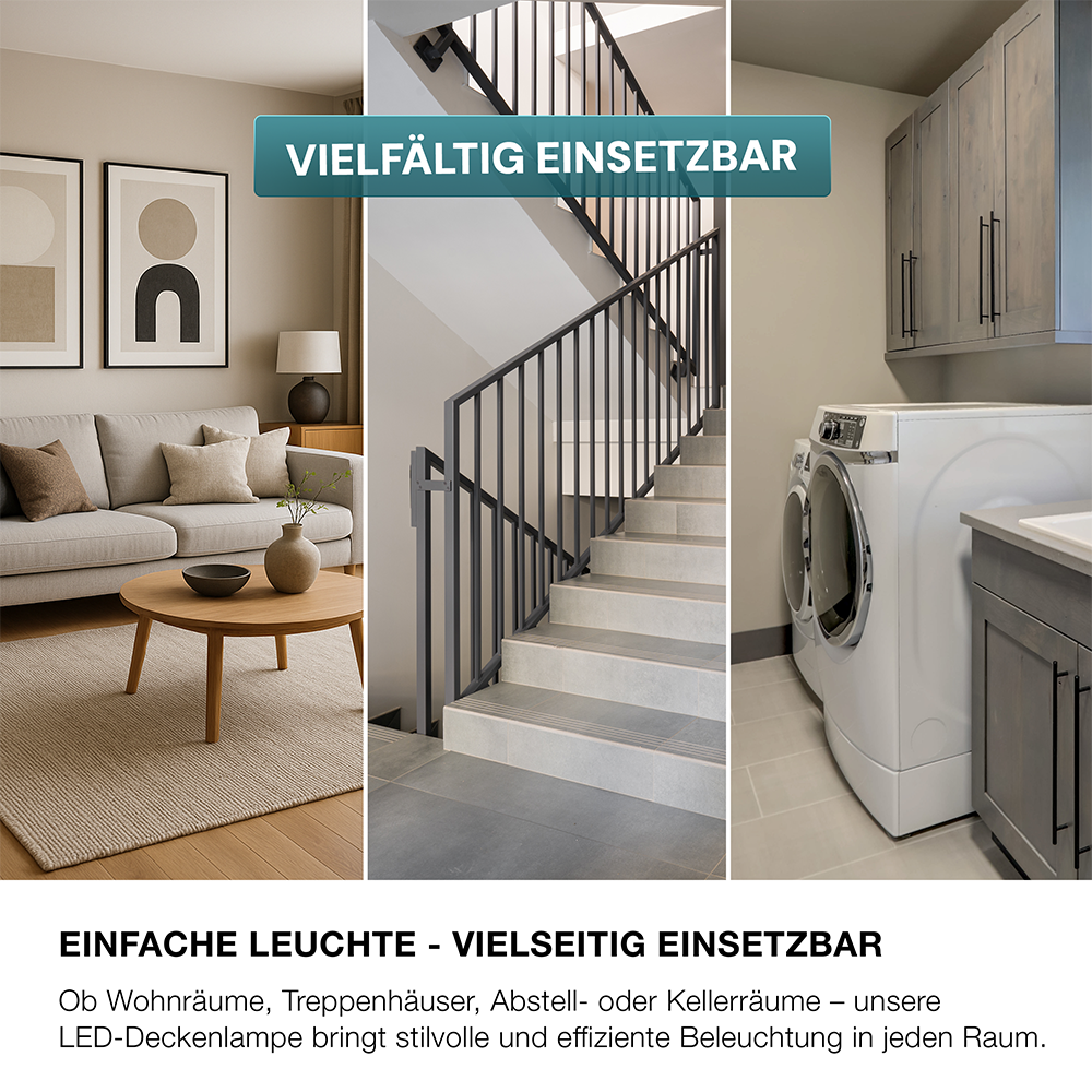 LED Deckenlampe, rund, 12 W, 1200 lm, 3000 K (warmweiß), Ø25 cm, IP44-wassergeschützt, Quick Connector, moderne Leuchte, Badezimmer Lampe