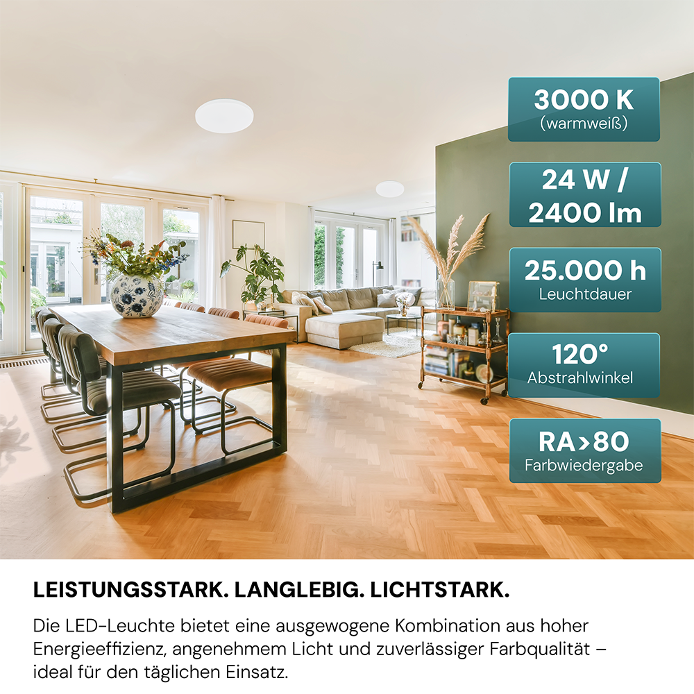 9er-Pack LED Deckenlampe, rund, 24 W, 2500 lm, 3000 K (warmweiß), Ø35 cm, IP44-wassergeschützt, Quick Connector, moderne Leuchte, Badezimmer Lampe