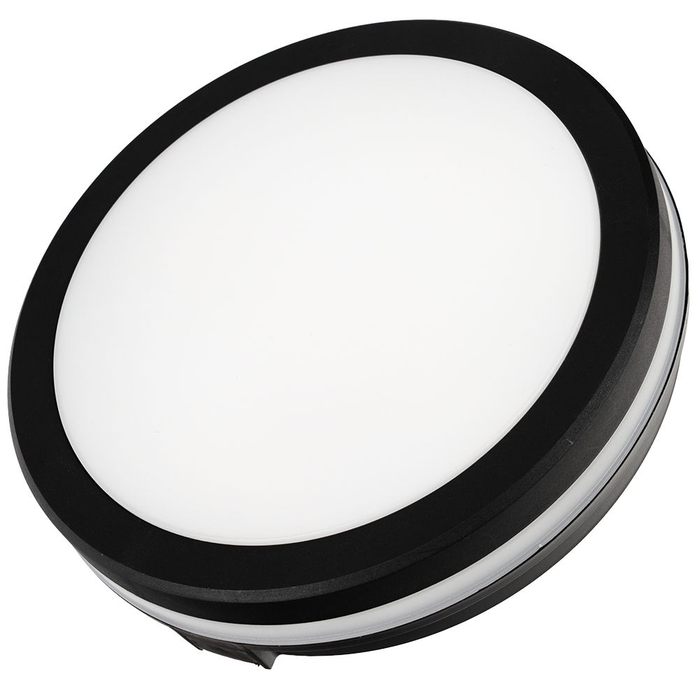 Moderne LED-Deckenlampe, schwarz/weiß, rund, 30 W, 3000 lm, Lichtfarbe einstellbar, Ø30 cm, IP65-wassergeschützt, Schnellverbinder, Innen- und Außenlampe