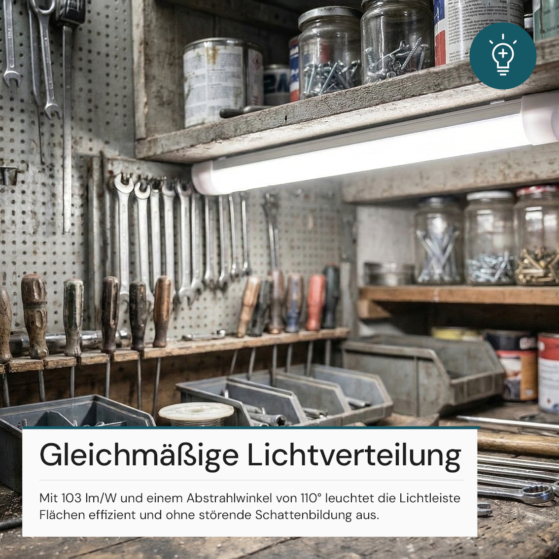 LED Unterbauleuchte, 60 cm, 18 W, 1850 lm, 3000-4000-6500 K, IP20, Lichtfarbe einstellbar, mit Anschlussblock, weiß