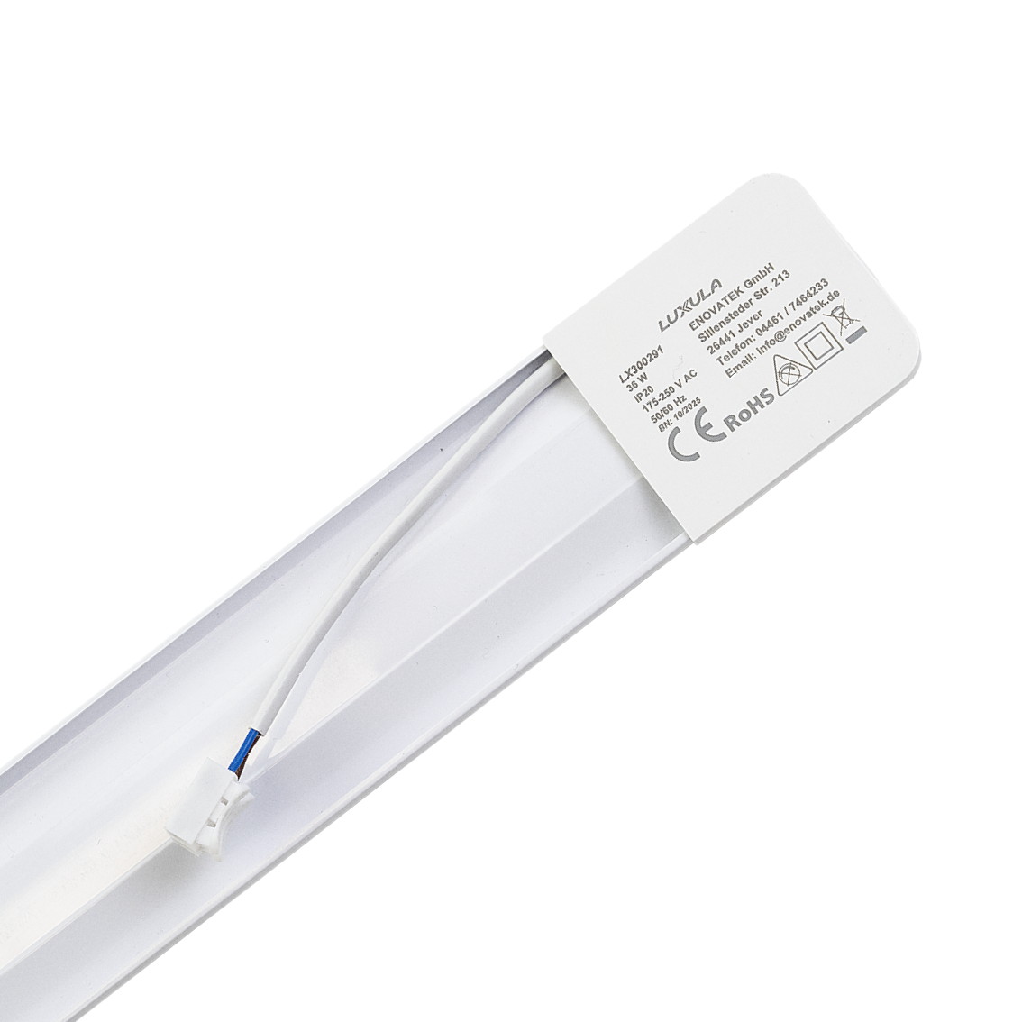 LED Unterbauleuchte, 60 cm, 18 W, 1850 lm, 3000-4000-6500 K, IP20, Lichtfarbe einstellbar, mit Anschlussblock, weiß