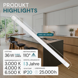 LED Unterbauleuchte, 120 cm, 36 W, 3850 lm, 3000-4000-6500 K, IP20, Lichtfarbe einstellbar, mit Anschlussblock, weiß