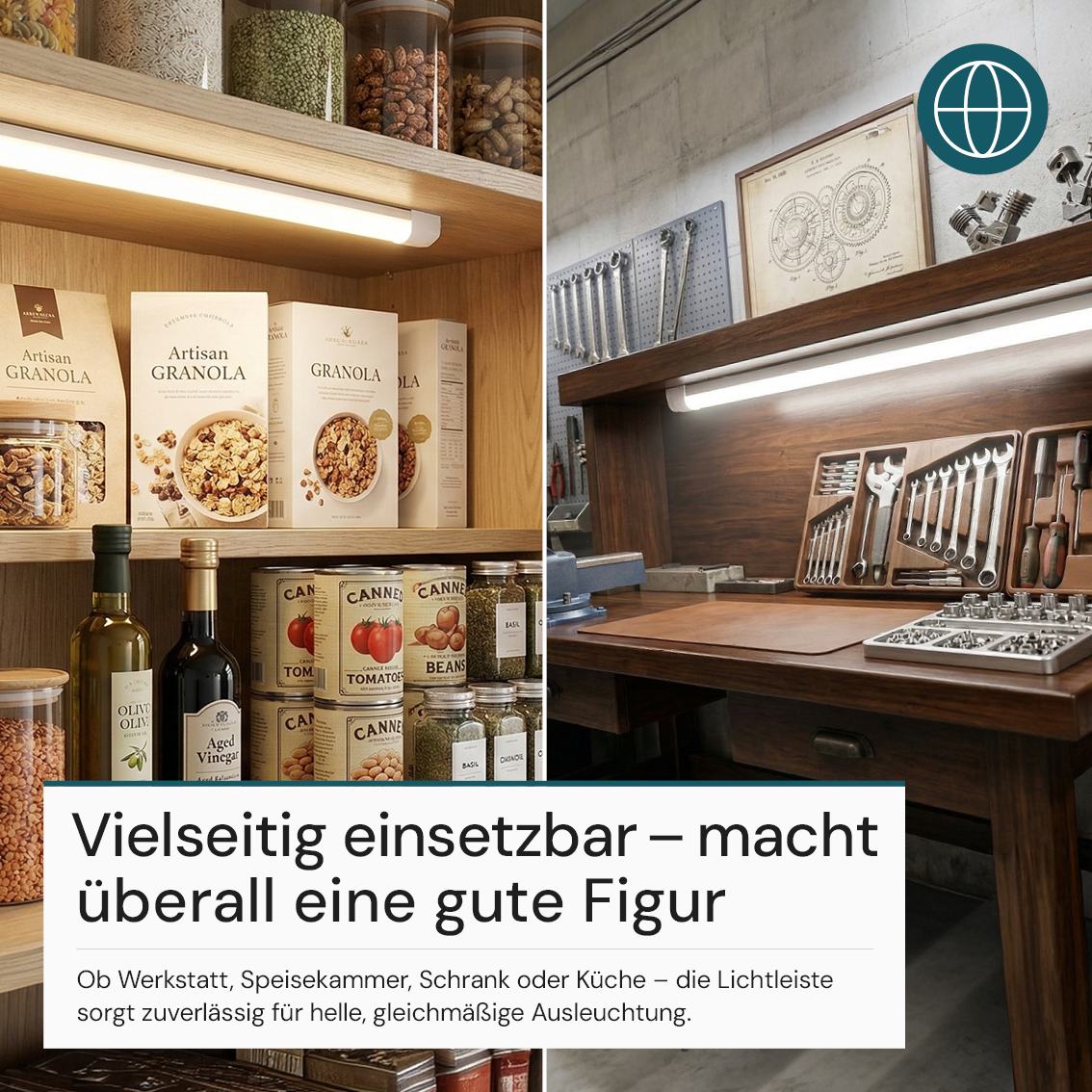 LED Unterbauleuchte, 120 cm, 36 W, 3850 lm, 3000-4000-6500 K, IP20, Lichtfarbe einstellbar, mit Anschlussblock, weiß