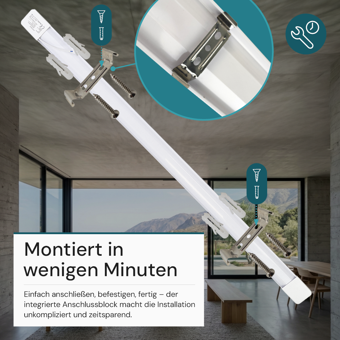 LED Unterbauleuchte, 120 cm, 36 W, 3850 lm, 3000-4000-6500 K, IP20, Lichtfarbe einstellbar, mit Anschlussblock, weiß