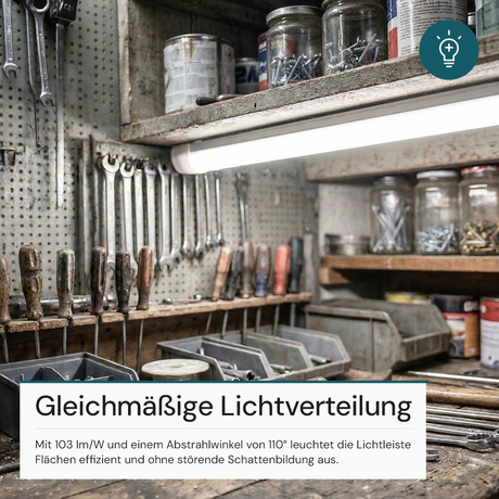 LED Unterbauleuchte, 150 cm, 45 W, 4850 lm, 3000-4000-6500 K, IP20, Lichtfarbe einstellbar, mit Anschlussblock, weiß