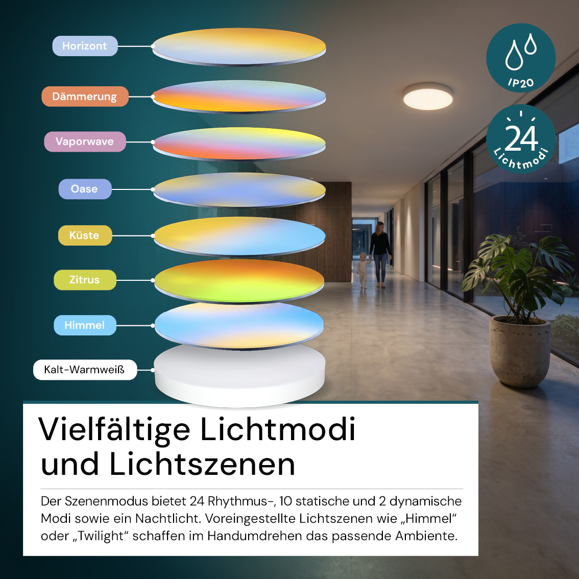 LED Sky Light, Deckenleuchte, Full Spectrum, 60W, 4800lm, IP20, ø400x40mm, 1800-12000K (CCT), weiß.