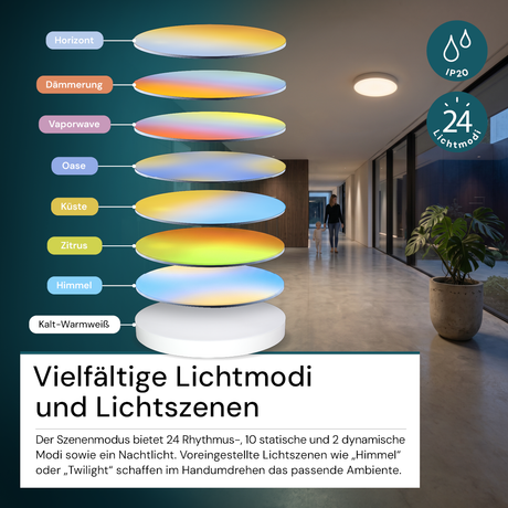 LED Sky Light, Deckenleuchte, Full Spectrum, 60W, 4800lm, IP20, ø400x40mm, 1800-12000K (CCT), weiß.