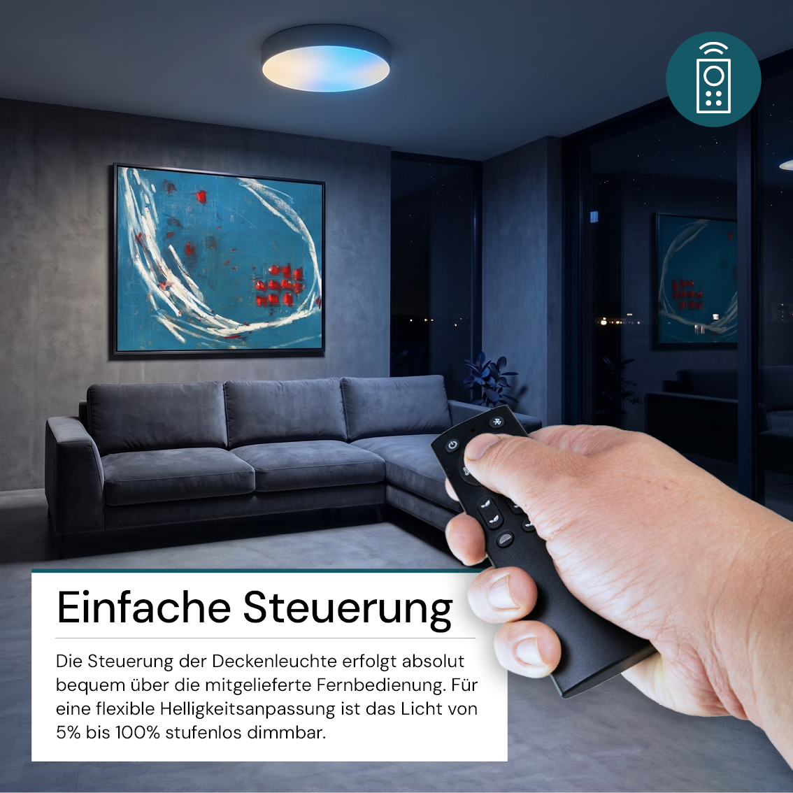 LED Sky Light, Deckenleuchte, Full Spectrum, 60W, 4800lm, IP20, ø400x40mm, 1800-12000K (CCT), weiß.