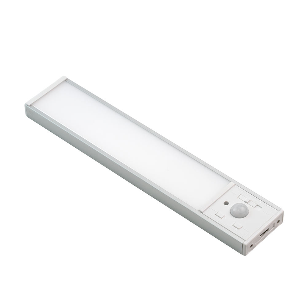 LED Schrankbeleuchtung mit Bewegungsmelder, Silberton, 20 cm, dimmbar, einstellbare Lichtfarbe, USB-aufladbar, einfache Befestigung, Unterbauleuchte