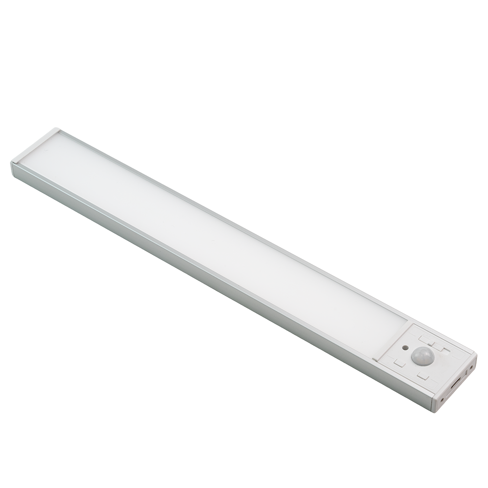 LED Schrankbeleuchtung mit Bewegungsmelder, Silberton, 30 cm, dimmbar, einstellbare Lichtfarbe, USB-aufladbar, einfache Befestigung, Unterbauleuchte