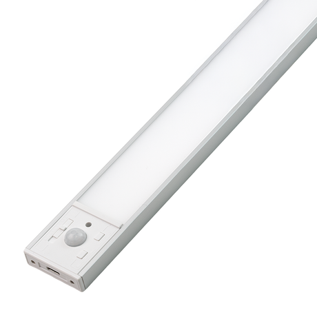LED Schrankbeleuchtung mit Bewegungsmelder, Silberton, 60 cm, dimmbar, einstellbare Lichtfarbe, USB-aufladbar, einfache Befestigung, Unterbauleuchte