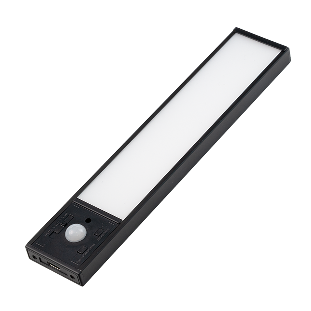 LED Schrankbeleuchtung mit Bewegungsmelder, schwarz, 20 cm, dimmbar, einstellbare Lichtfarbe, USB-aufladbar, einfache Befestigung, Unterbauleuchte