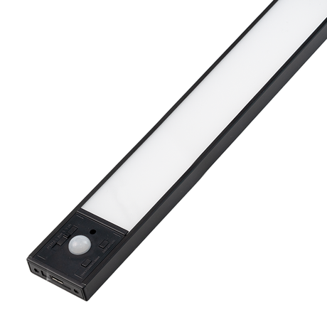 LED Schrankbeleuchtung mit Bewegungsmelder, schwarz, 60 cm, dimmbar, einstellbare Lichtfarbe, USB-aufladbar, einfache Befestigung, Unterbauleuchte