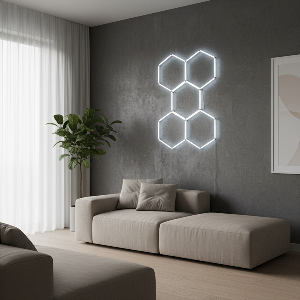 LED Deckenleuchte, HexaForm, 5er Set, 6500 K (Kaltweiß), Hexagon Leuchte, Garagenlampe, Salon Beleuchtung