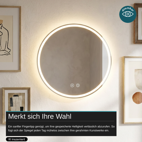 LED Spiegelleuchte, 20 W, 232 lm, ⌀600mm, 3CCT, Touchdimmer, Anti-Beschlag, silber